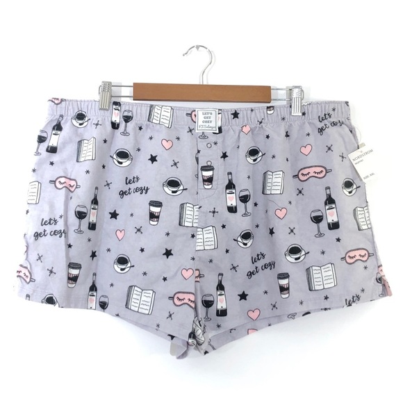 PJ Salvage Plus Let’s Get Cozy Gray Pink Morning Pajama Shorts XXL